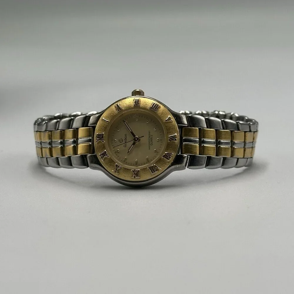 3/$30 Armitron Watch Women Two Tone Gold Silver Round Dial Roman Numerals